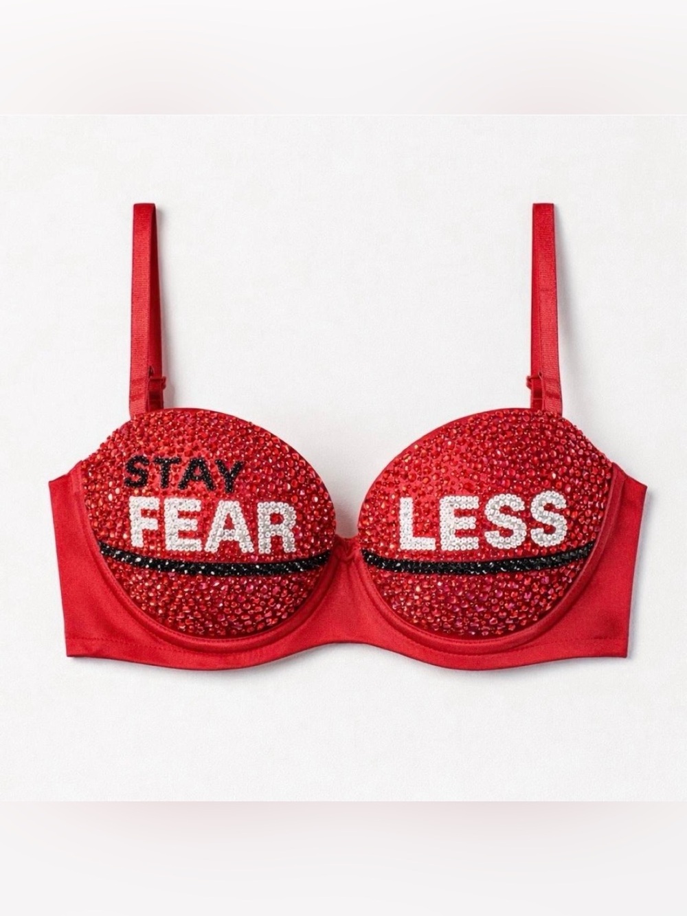 36D Stay Fearless Design Rhinestone Classic Glam Cosplay Red Bra Top New
